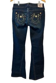 True Religion Bobby Big T Dark Wash Wide Leg Flare Denim Jeans Size 28