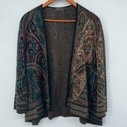 Paisley Open Front Cardigan Sweater Women's Medium Petite