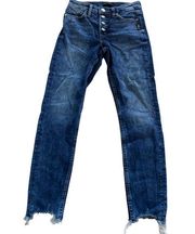 Silver Jeans Women 24 Blue Mazy Skinny Denim Raw Hem High Rise Button Fly Cotton