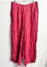 FLAX Womens Wide Leg Pull On 100% Linen Pants Size Large Magenta Pink Office