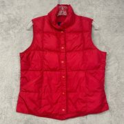 Lands End Jacket Womens Small Vest Goose Down Nylon Red Snap Up Quilted Outdoor