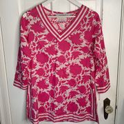 Gretchen Scott Wild Wall Flowers Hot Pink Floral Tunic / Blouse / Cover-up Sz S