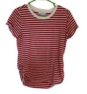 Liz Claiborne white red striped short sleeve medium crew neck rouged sides