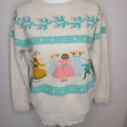 Vtg Y2K Shetlander Crazy Horse Wool Sweater Embroidered Pastel Dancing Floral