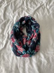 Blue Infinity Scarf With Pink Floral Print Detail