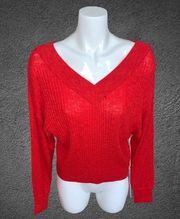 Lumiere Red Cotton V Neck and Back Sweater Small