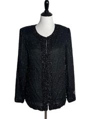 Laurence Kazar Beaded Evening Blazer Jacket 100% Silk Formal Wear Womens Size M