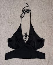 Black Cutout Crop Tie Top