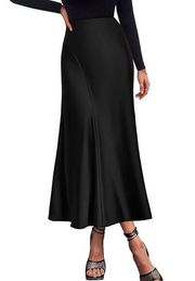 NEW Midi Satin High Waisted A Line Flowy Elegant Skirt XL