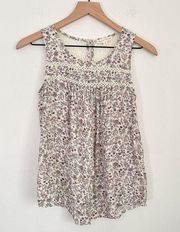 Hem & Thread Foral and Lace Sleeveless Blouse Top Cream Size S