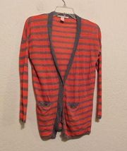 Victoria’s Secret melon and gray striped cardigan sweater size XS ￼