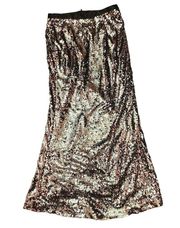 Carmen Marc Valvo Silver & Black Sequin Maxi Skirt Size 8