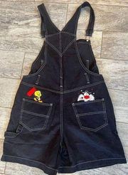 Looney Tunes Shortalls Bib Shorts Overalls Medium Womens 90s Y2K Tweety Black