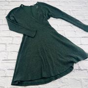 Lush Dress Women Size XS Green Ribbed Knit Long Sleeve Faux Wrap Sweater NWT