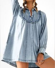 Free People Arabella Babydoll Mini Dress demin indigo blue size XS new with tag