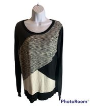 Mossimo Womens Color Block Sweater Size Large Long Sleeved Knit Black Geometric