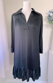 Rachel Zoe Black Silk Ruffle Hem Shirt Dress