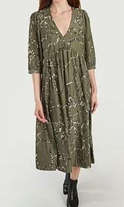 BA&SH Mosiris dress L Green/khaki/black/white print