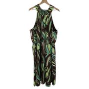 Lane Bryant Halter Fit & Flare Mini Dress Printed Green Brown Abstract NEW 26/28