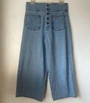 Retro High Rise Cropped Wide Flare Leg Button Fly Jeans 29"