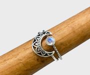 Bali Moon Rainbow Moonstone Ring Set - Sz 7