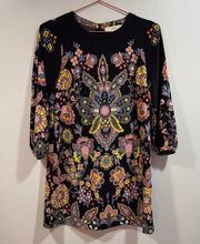 Ann Taylor Loft Navy Blue Colorful Bold Medallion Paisley Floral Shift D…