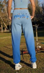 Playboy Womens Sweatpants Sz S Camp Classic Ombre Wash Blue High Rise NEW