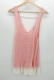 Staccato Women's Pink Sleeveless Knit Tank With Lace Hem Detail Size Medium