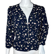 Heartloom Blouse Womens Small Navy Blue Ditzy Floral Flowers Boho Cottagecore