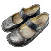 Alegria Womens Paloma Metallic Leather Non Slip Mary Jane Shoes Size 37 Gray