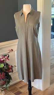 Linen Dress Army Green T Tahari Midi Womens Medium