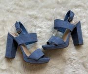 Apt. 9 Blue Suede Platform Open Toe Heels Women's 9M