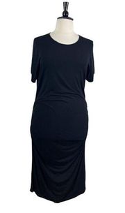 Black Midi Tee Dress Shirred Bodycon Crew Neck Women’s Plus Size 2X