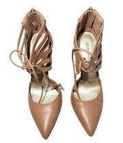 BCBGeneration Tan Neutral Strappy Lace Up Pointed Toe Heels Size 6