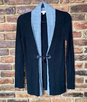 Donna Morgan Black Gray Ribbed Knit Toggle Cardigan Sweater Women's Size Small