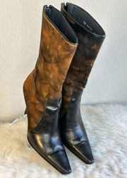 Authentic  Boots Mid-Calf Leather Pony Hair Black Brown Size 6.5