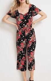 Maurices NWT Black & Red Floral Print Sweetheart Crop Jumpsuit