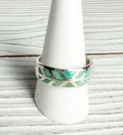 Natural Turquoise Inlay Custom Band Ring .925  Size 10