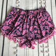 Simply southern • palm leaf tropical tassel fringe shorts
