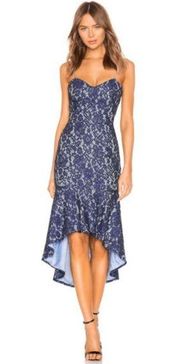 NWOT About Us Angeline High Low Hem Mermaid Ruffle Midi Dress Indigo Women's XXS