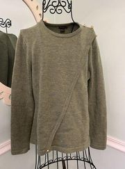 J. MCLAUGHLIN green medium italian merino wool sweater gold button crew