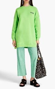 GANNI Size S / M Oversized Embroidered Crew Neck Fleece Sweatshirt Neon Green