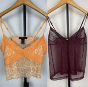 Calvin Klein Burgundy Mesh Sheer & Forever 21 Orange Floral Smiles Tank Bundle