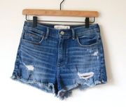 Abercrombie & Fitch Hi RIse Shorts Blue Distressed Size 4/27