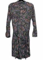 Lands’ End Green Paisley Long Sleeve Dress pockets