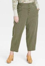 Knox Rose Olive Green Mid-Rise Tapered Fit Elastic Waist Pants ~ Size M