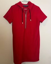 Red Short Sleeve Hoodie Dress