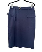 NYCC Women’s Small Blue Skirt Belted Pockets Stretch Formal High Waist Workwear