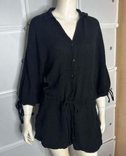 On The Road Black Gauze Button Front Romper Jumpsuit Size Small