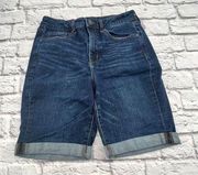 Sonoma Bermuda Shorts Women's Size 10 Blue Denim Stretch Cuffed Hem High Waisted